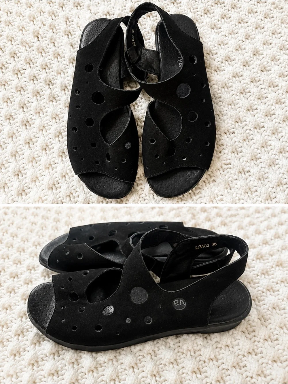 La Sportiva Sandals Size 38 Womens black Suede Perforated Laser Cut Zip Flat